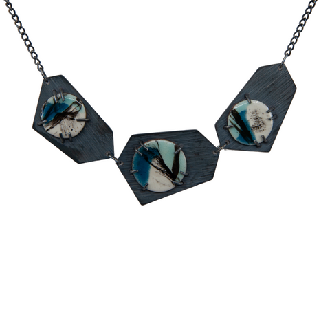 enamelled raku necklace in turquoise 