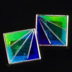 Red and blue/green enamelled stud earrings