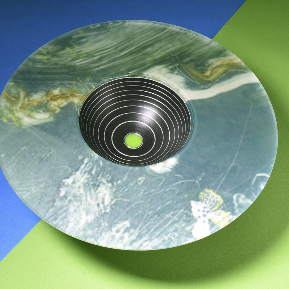 Actylic topped bowl with green print by Graham Lester