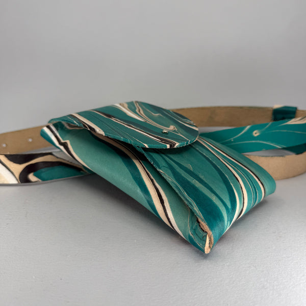 Right side of bag, on an angle
