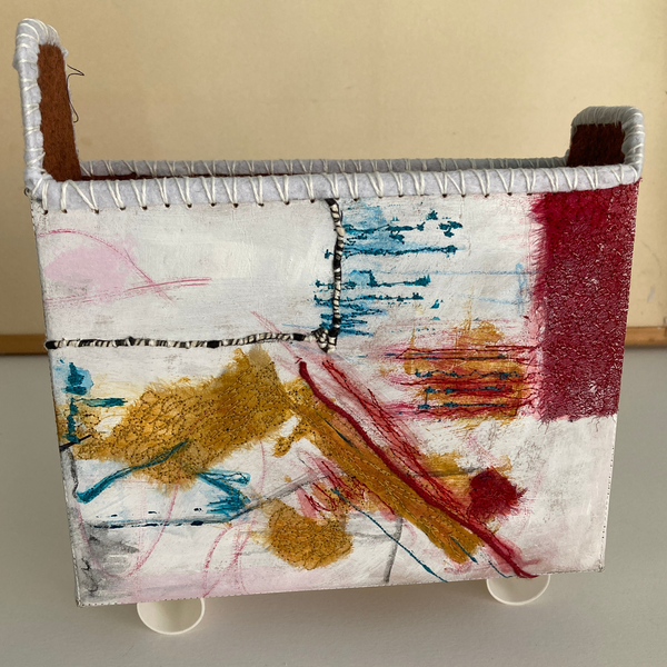 'Crossing Boundaries' textile vessel stitched by hand and machine.