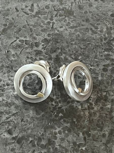 Silver double ring studs with 18ct yellow gold detail.