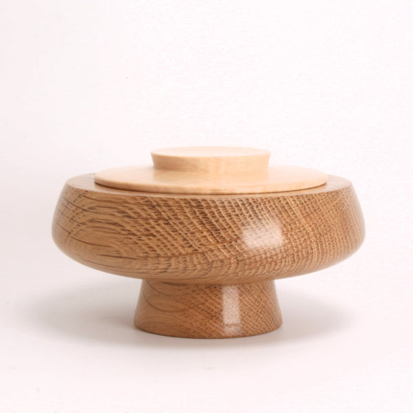 English Oak and Sycamore Pedestal Lidded Container