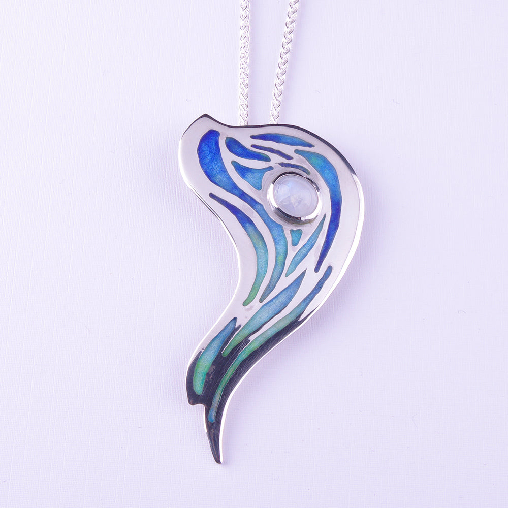 Enamelled blue and turquoise silver brooch/pendant