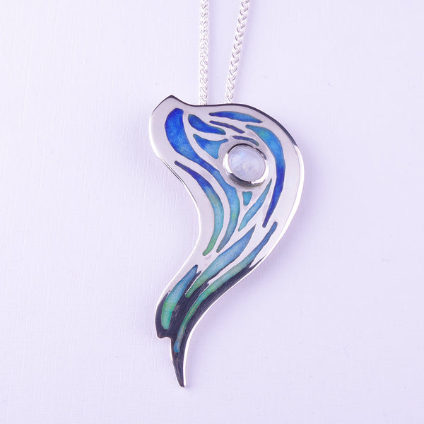 Enamelled blue and turquoise silver brooch/pendant