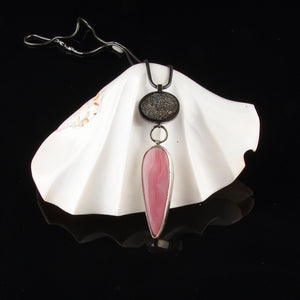 Pink opal and haematite drusy pendant