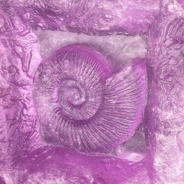 Pink ammonite cast glass sculpture  by Tlws Johnson