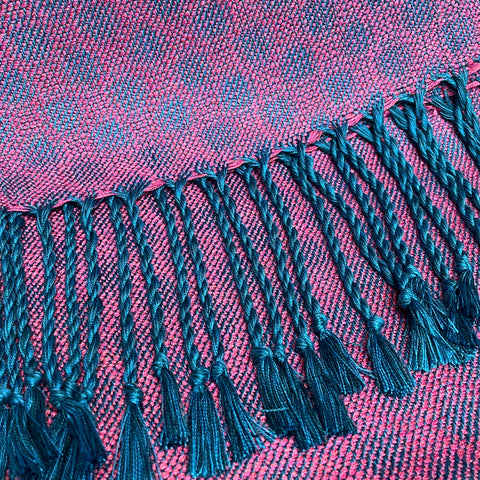 Raspberry and teal scarf by Ann Brooks