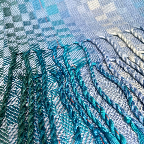 Shades of blue chequered scarf by Ann Brooks 