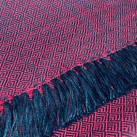 Deep pink and blue lattice scarf by Ann Brooks 