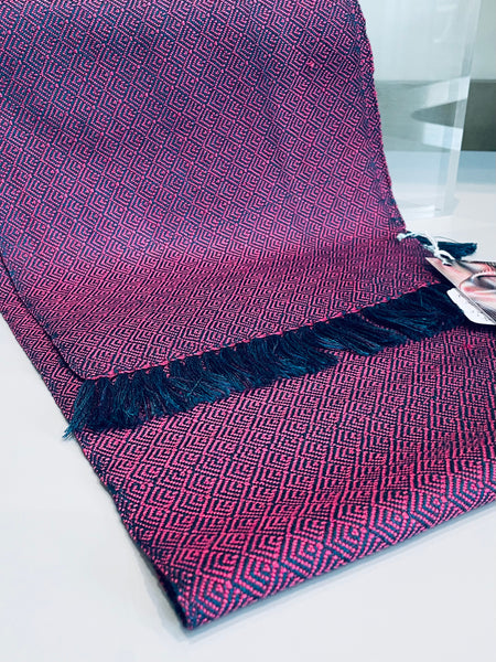 Deep pink and blue lattice scarf by Ann Brooks 