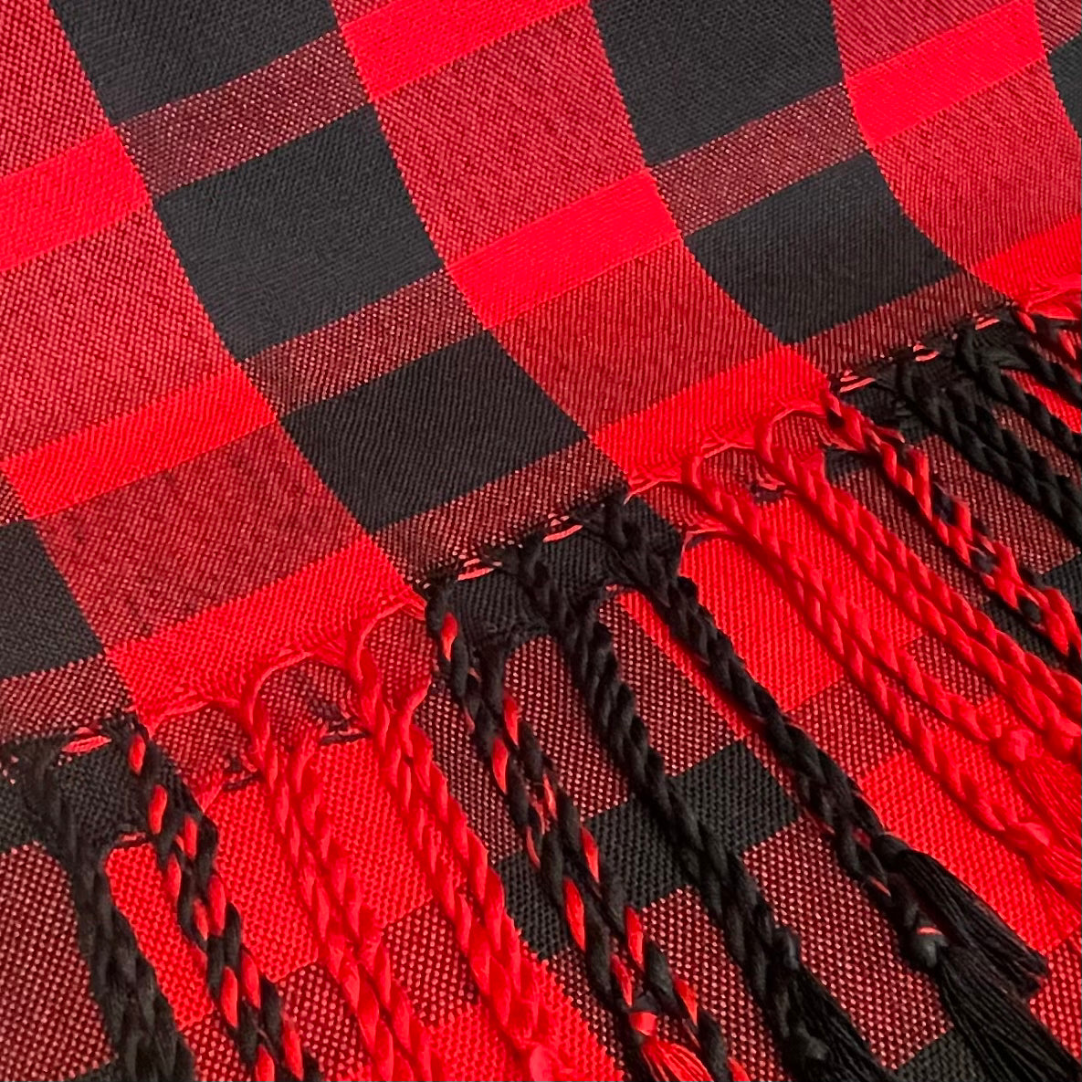 Red and black chequered scarf by Ann Brooks 