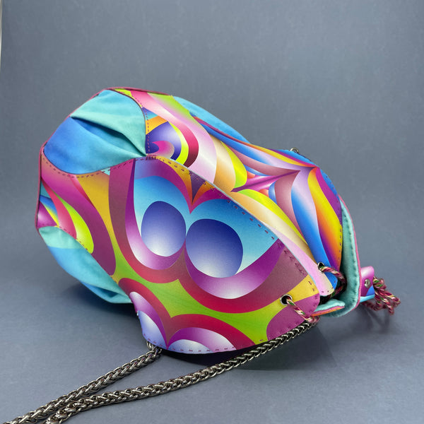 View of the closed large Fiesta bag, laying on it's side