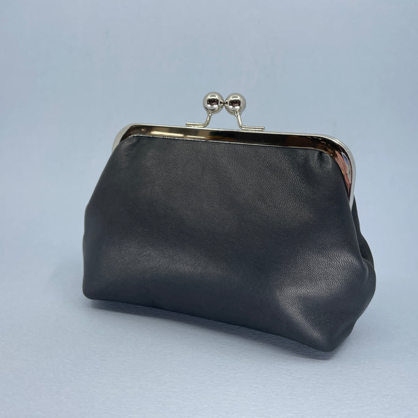 The other side of the black leather purse