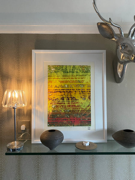 Colorful abstract Photoetching with a gradient from yellow to red representing mycelia