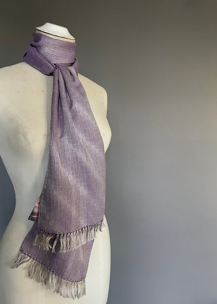 Lilac and silver grey handwoven scarf by Ann Brooks 