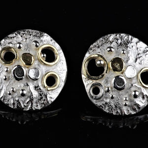 Reticulated silver and 18ct stud earrings by Cathy Timbrell