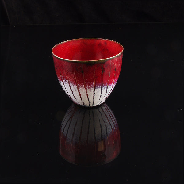 Red and White Enamelled Copper Bowls