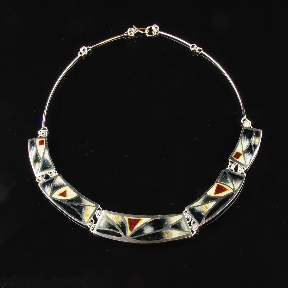Enamelled silver 5 piece necklace