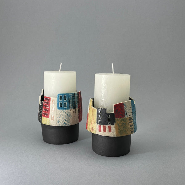 Abstract Buildings Candle Holders by Linda Cavill