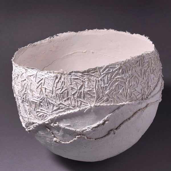 White stitched vessel by Janet Edmonds 