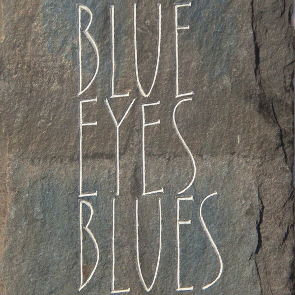 Blues eyes blues - carved green slate re-used roof tile by Annet Stirling