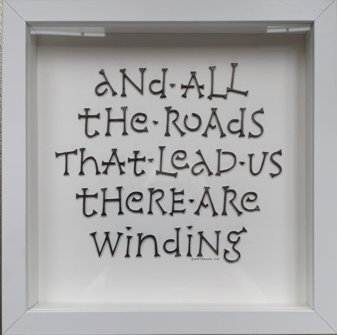 And all the Roads - Corten steel letters on paper by Annet Stirling